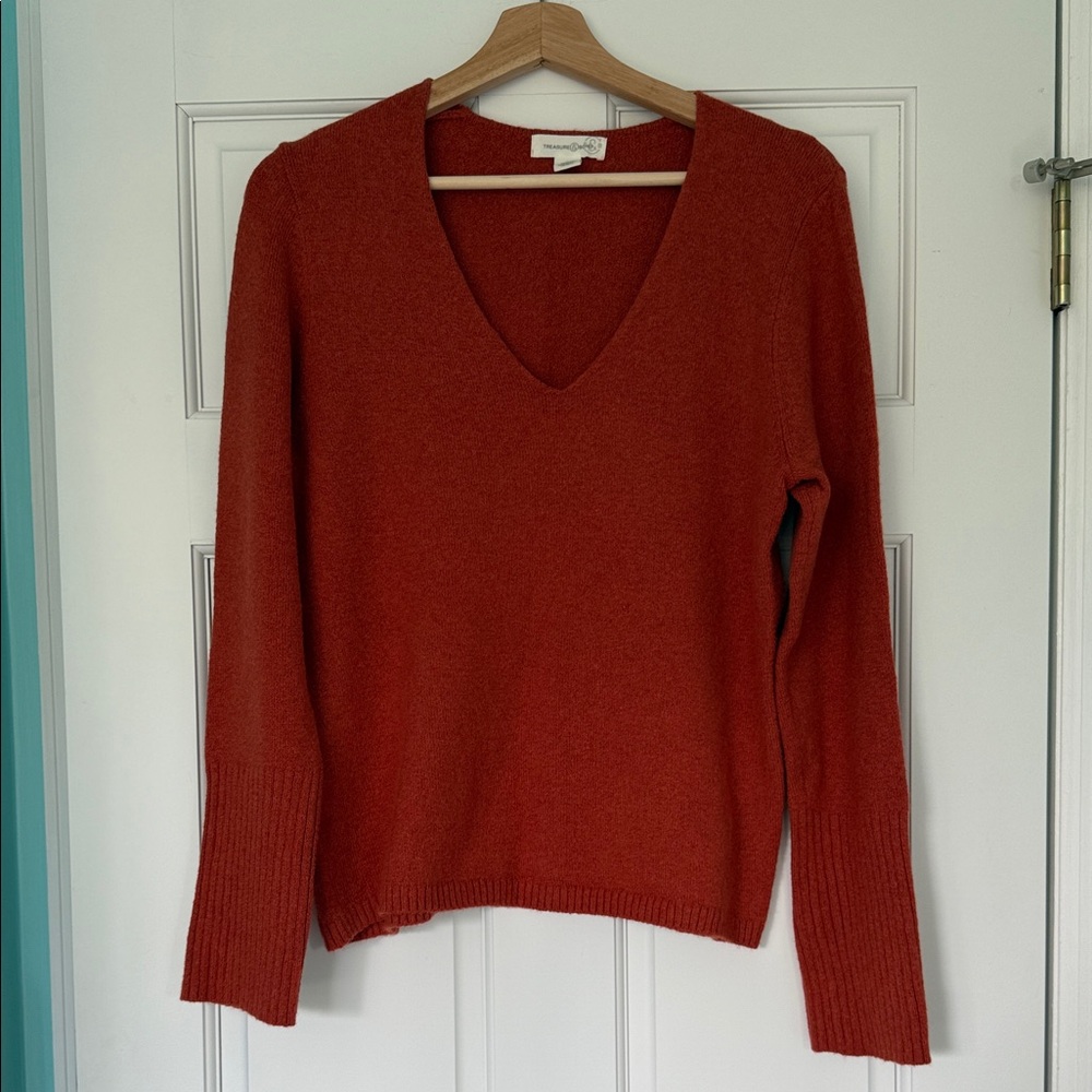 Women's V-Neck Rust Sweater